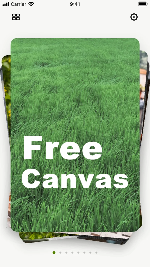 yoi 自由画布入口,绿色草地上的 Free Canvas 卡片